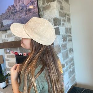 Vintage GENUINE LEATHER suede flag brim cap